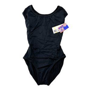 Women’s Baltogs Black Cap Sleeve Dance Leotard, Size SM